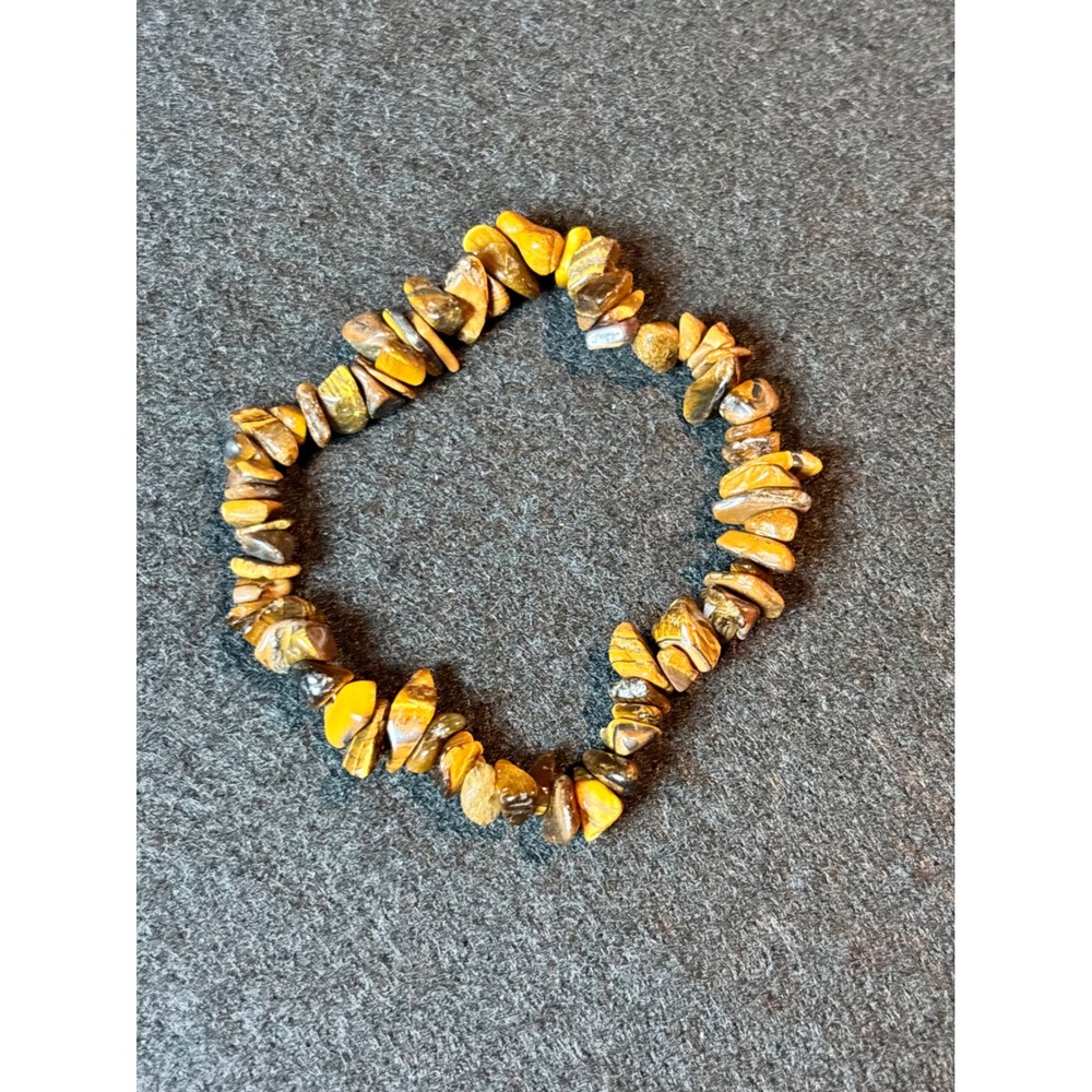 Tigers Eye Chip Bead Stretch Bracelet Natural Stone Golden Brown Boho Jewelry